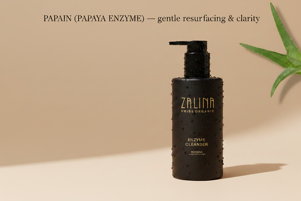 Enzyme Cleanser bottle with water droplets - Papain gentle resurfacing
