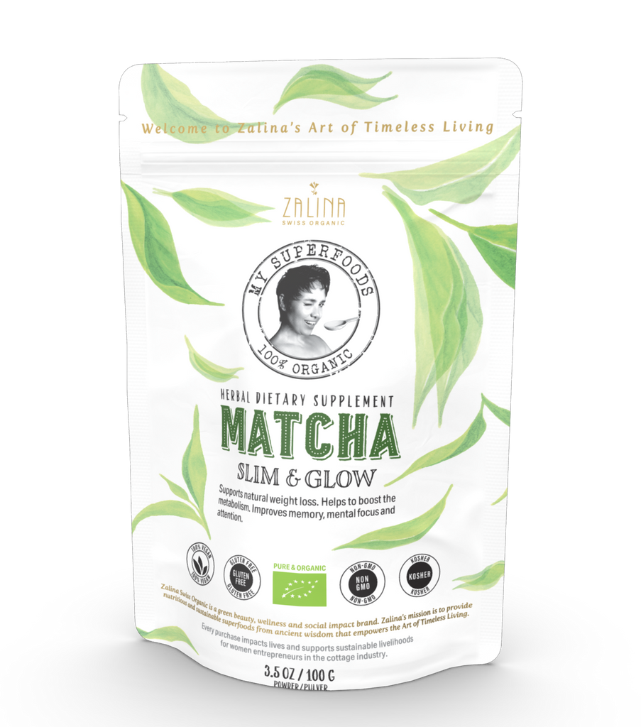 Organic MATCHA Japanese Tea - Slim and Glow 100G, Vegan – Zalina Swiss  Organic